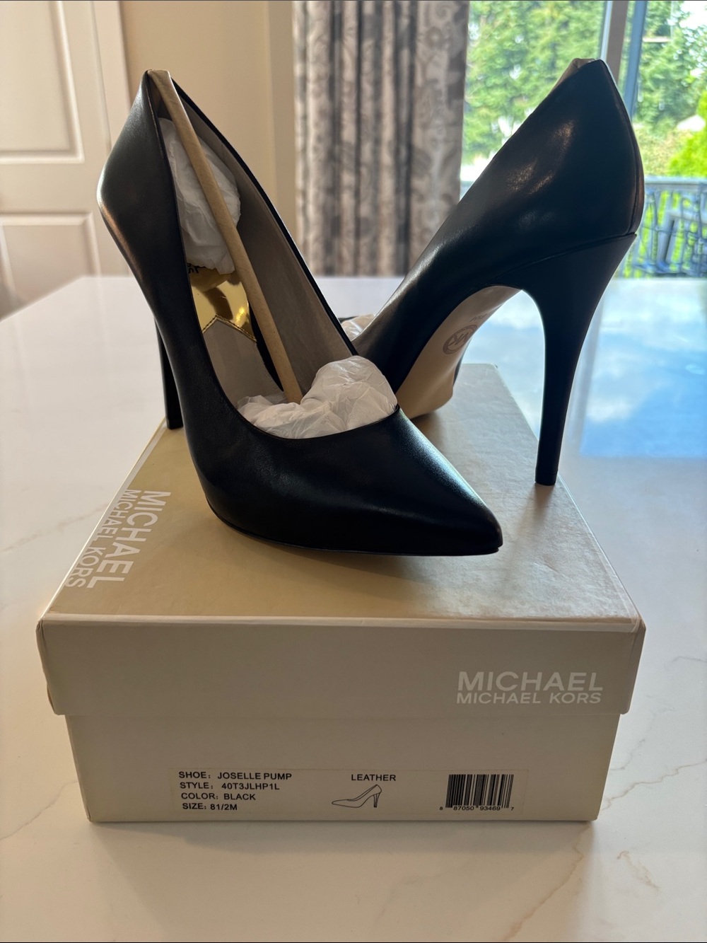 MICHAEL Michael Kors Black Leather Pointed-Toe Stiletto Heels